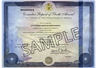 Sample image of a certified birth certificate issued abroad